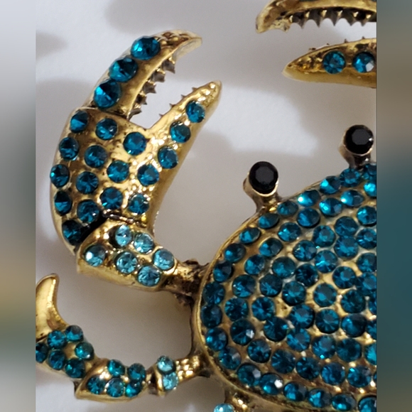 Blue Crab Brooch pin crystals stones gold vintage style AMAZING beach - Picture 4 of 8